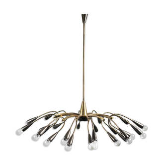 Vintage 1950s modern antique 24-light brass chandelier