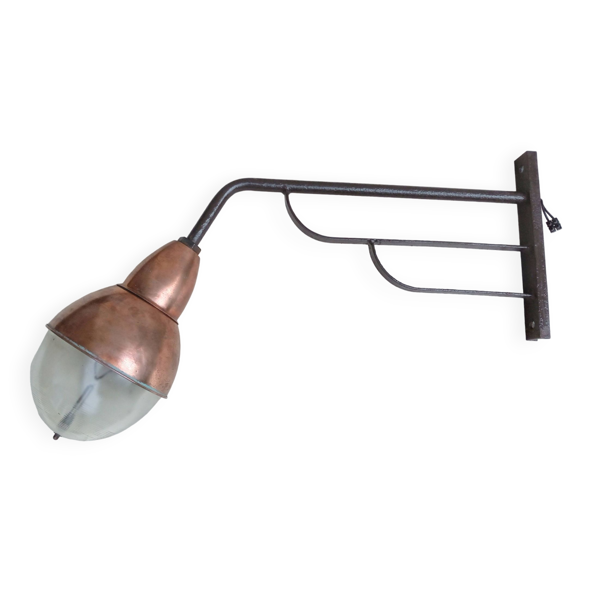 Street light, gallows, industrial wall light in copper from the 1930s
