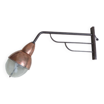 Street light, gallows, industrial wall light in copper from the 1930s