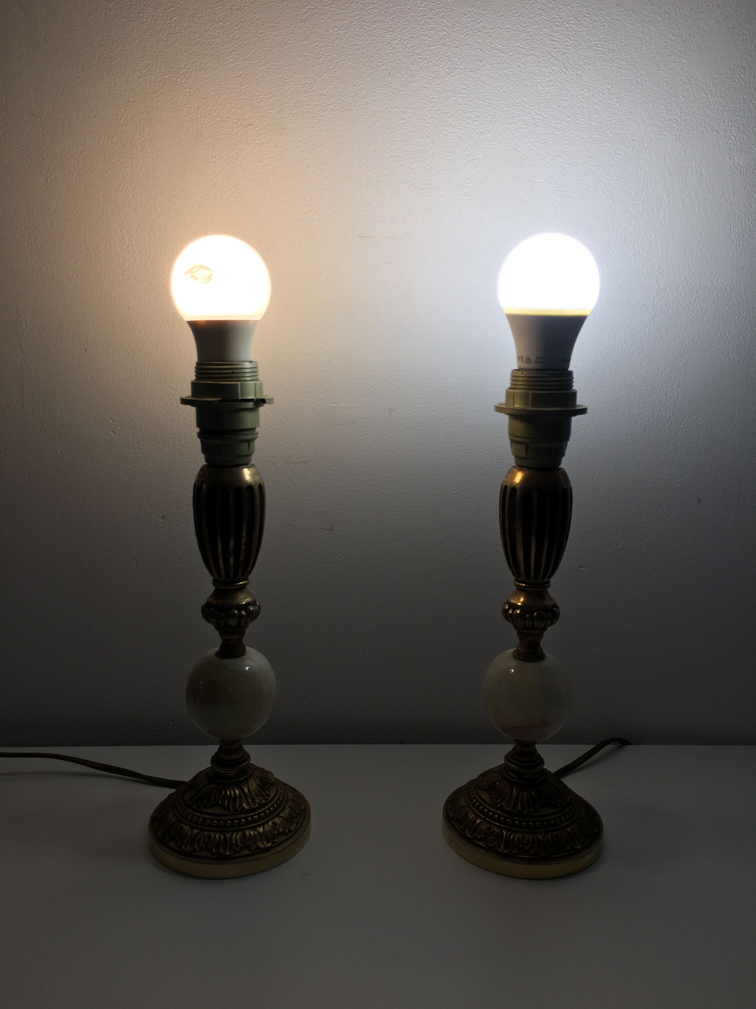 Set of 2 feet of marble brass lamp