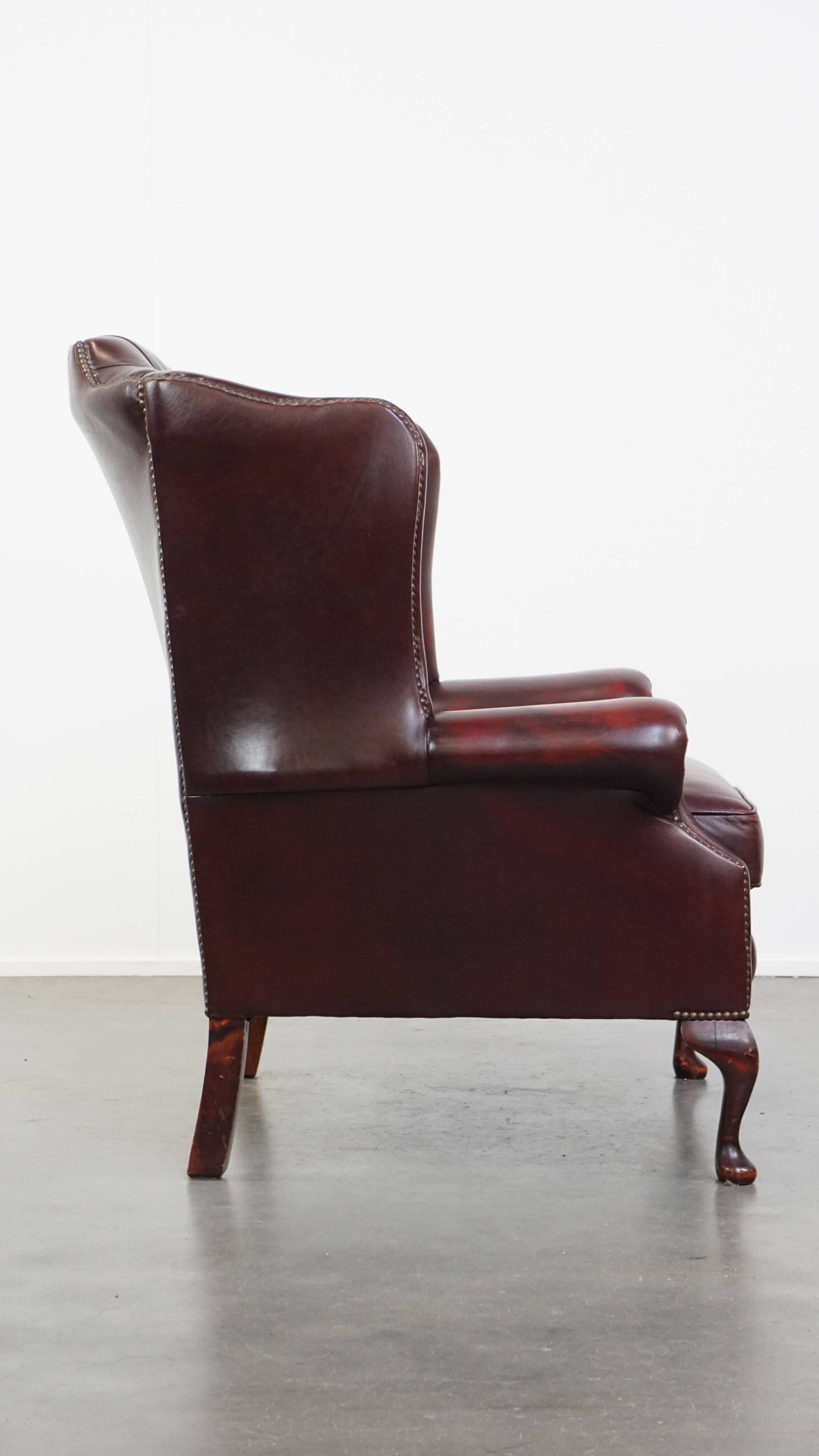 Red Cowhide Leather English Chesterfield Wingback Chair