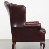 Red Cowhide Leather English Chesterfield Wingback Chair