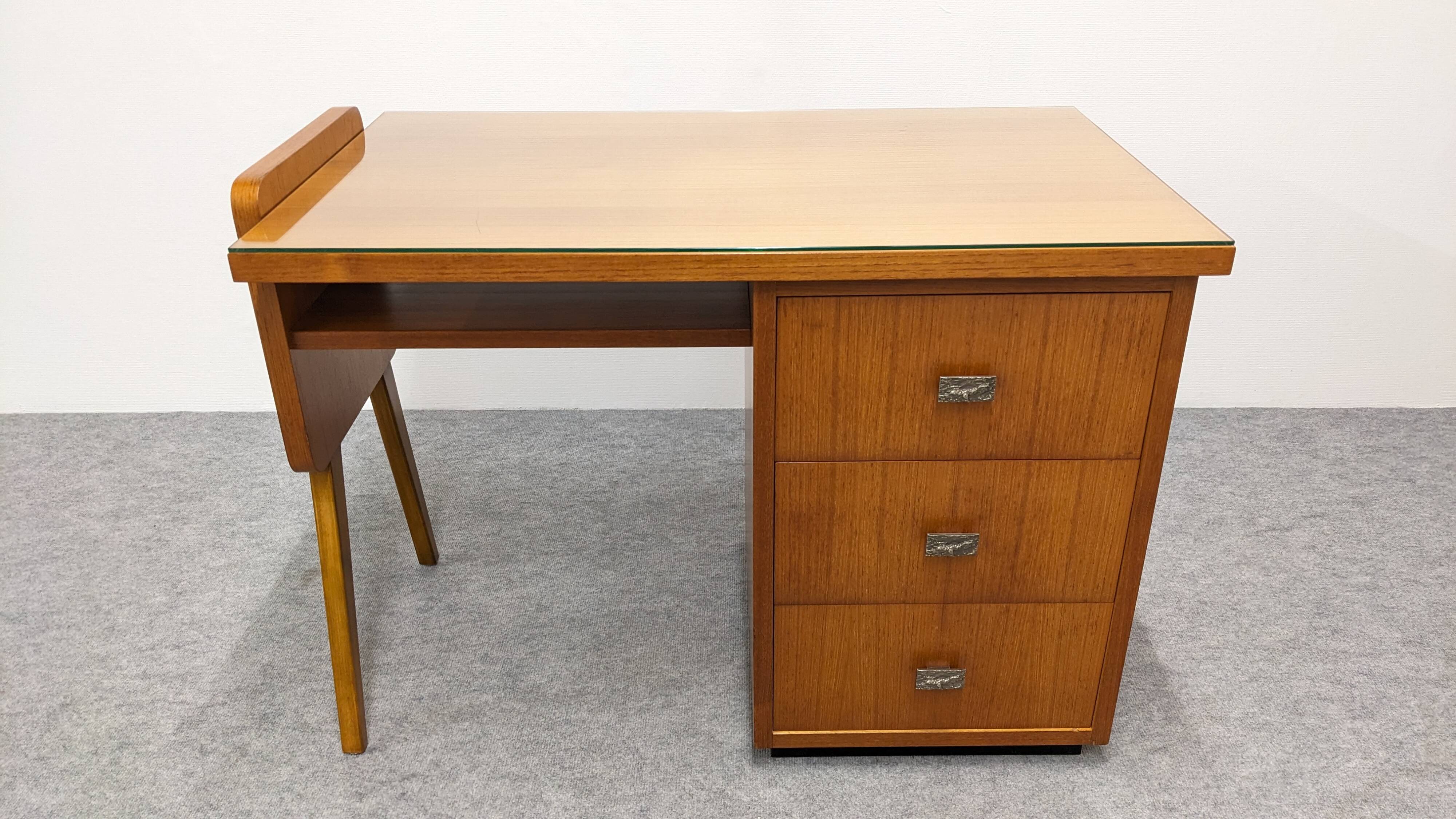 Modernist desk in blonde rosewood, France circa 1960.