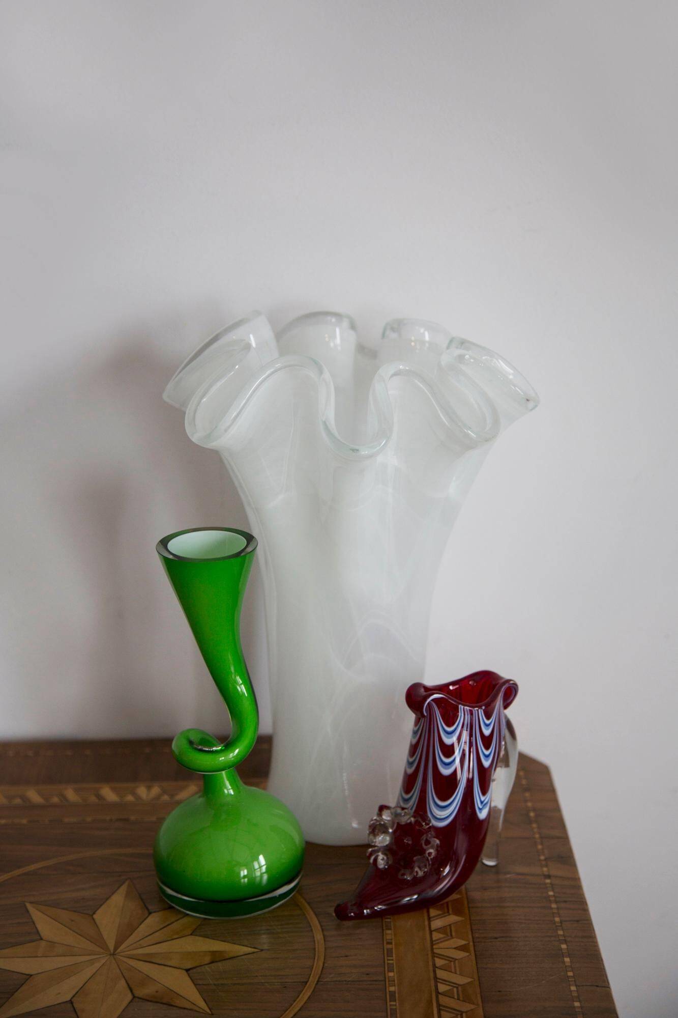 Vintage white Murano glass vase, Italy, 2000s