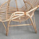 Ensemble fauteuils et table en bambou et rotin année 70