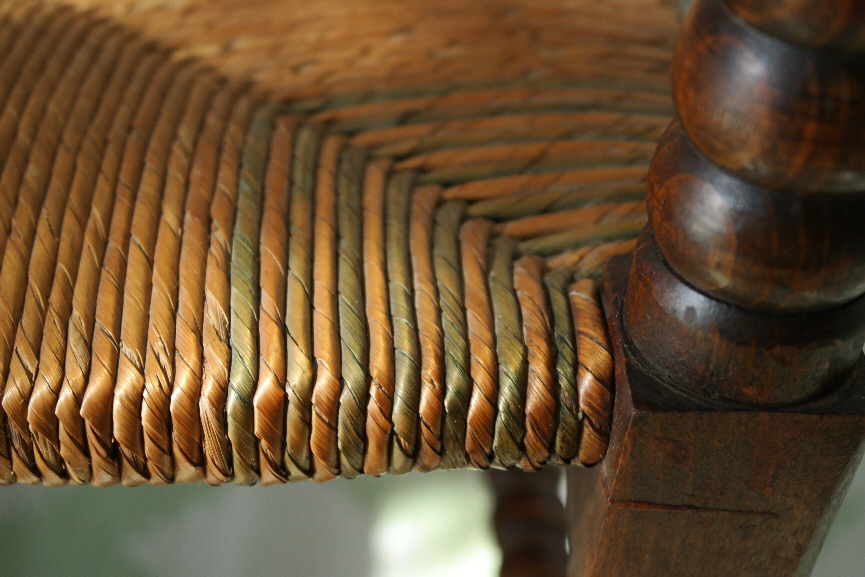 Pair of chairs corner fireplace turned beaded wood