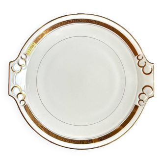 Round dish with ears in white and gold porcelain