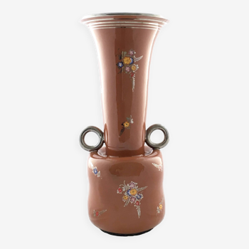 Vase Amphore Deruta en Terre Cuite Laquée Marron et Peinte à la Main, Italie