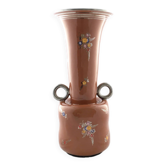 Vase Amphore Deruta en Terre Cuite Laquée Marron et Peinte à la Main, Italie