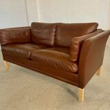 Danish mid-century vintage Mogens Hansen 2 person cognac brown leather sofa 60s