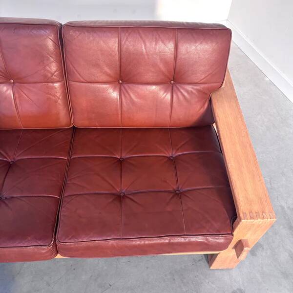 Leather 2 seat lounge sofa in "Bonanza" style, 1970s