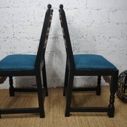 Pair of brutalist wooden chairs revamped in black, duck green fabric seat
