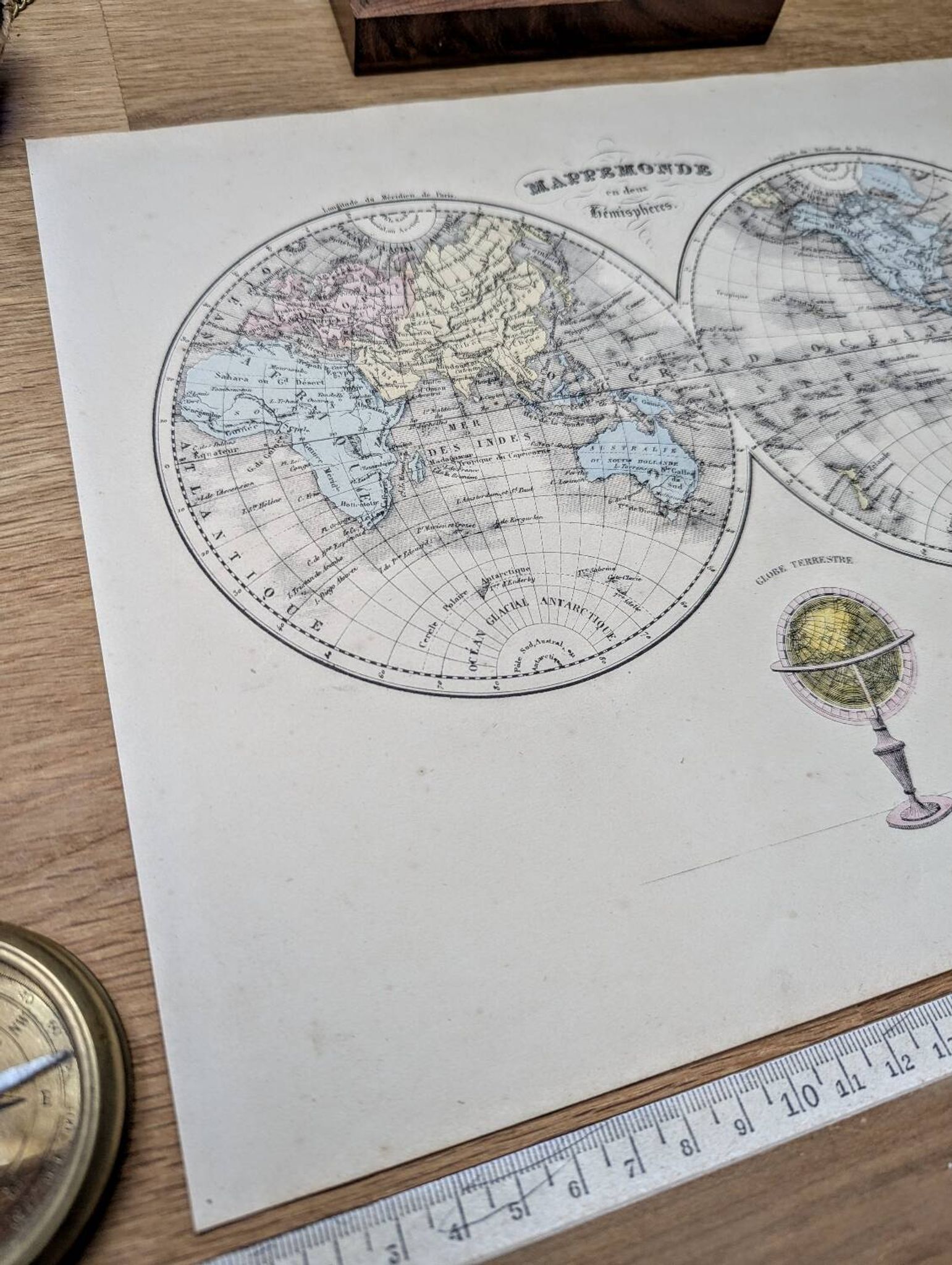 Antique world map, printed in 1852