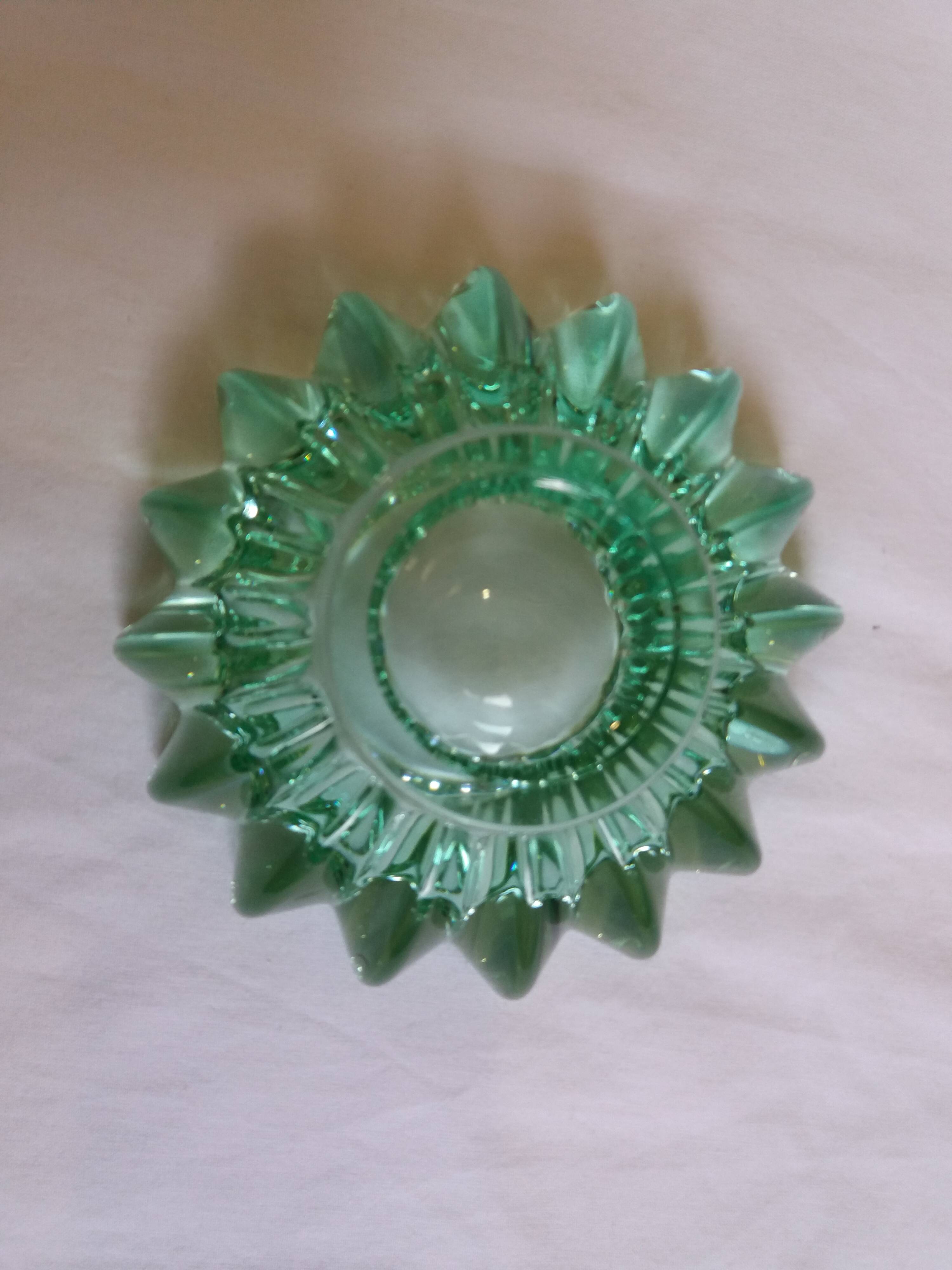 Pierre D'avesn green crystal ashtray, Art Deco