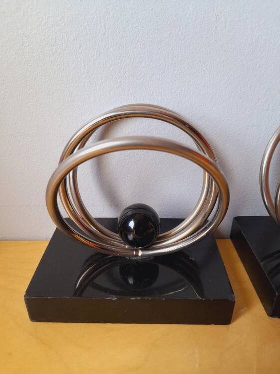 Marble and chrome metal bookends Art Deco