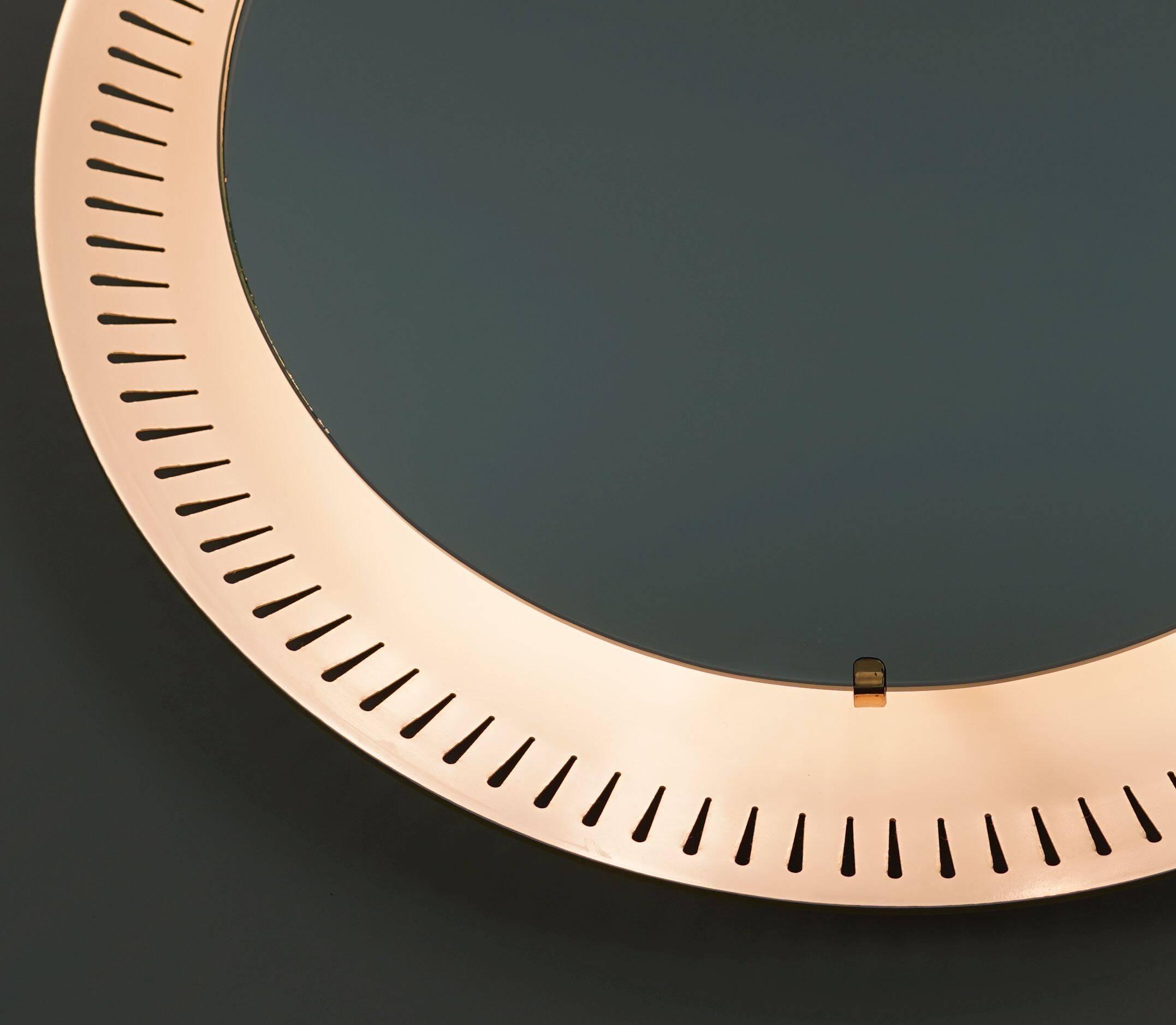 round mid century modern illuminated WALL MIRROR with metal frame 1950s