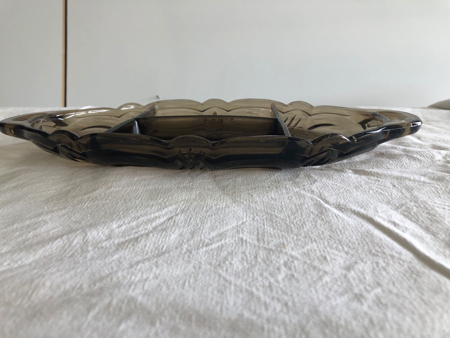 Vintage appetizer dish in brown smoked glass