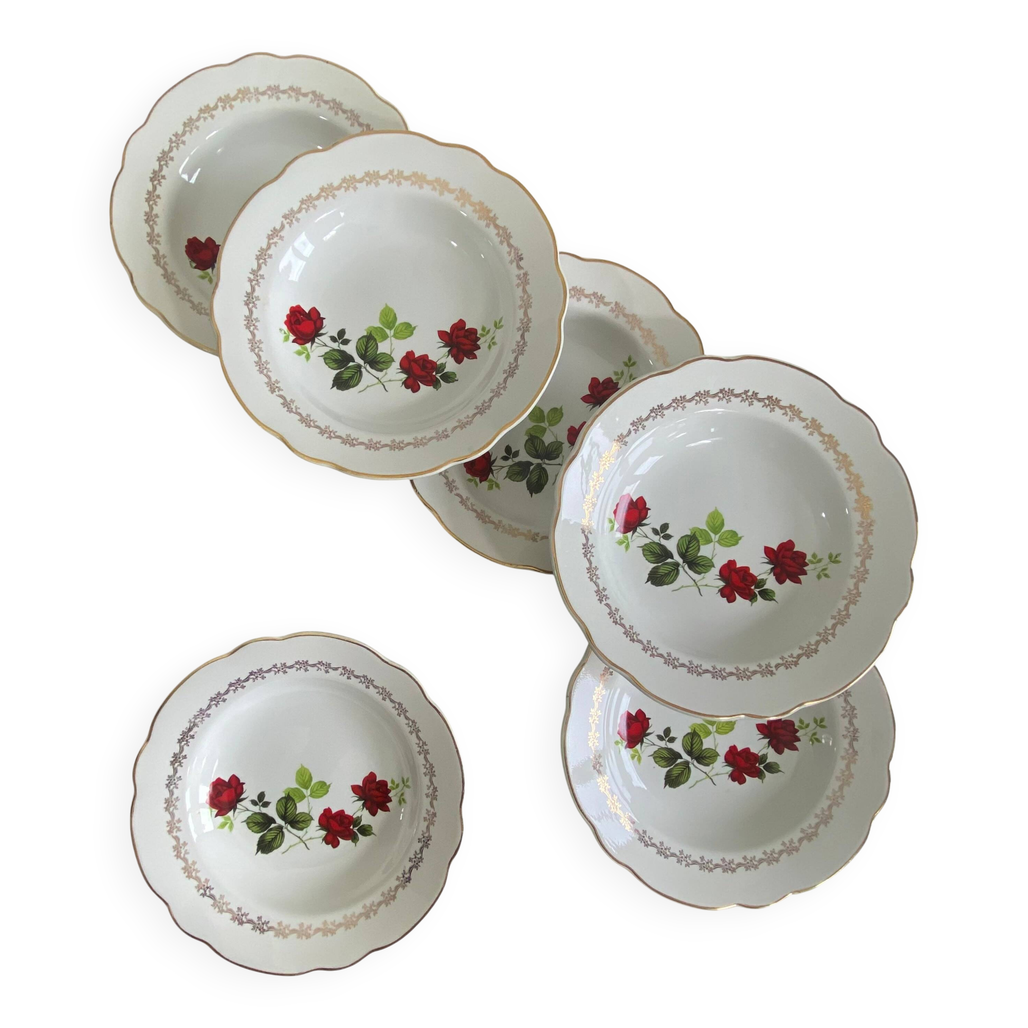 6 assiettes creuses faïence ancienne manufacture française de Sarreguemines