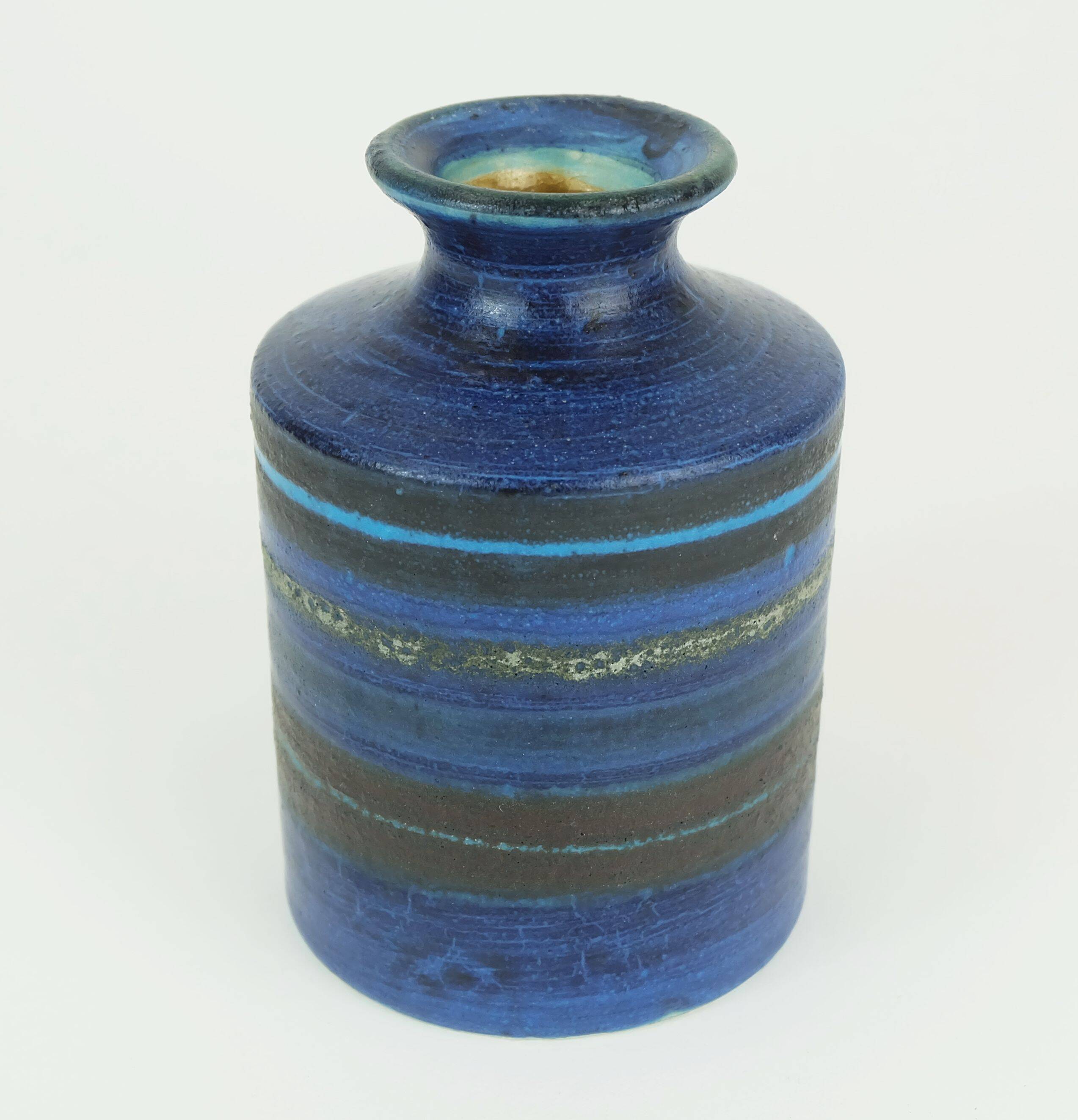 Vase du milieu du siècle bruno gambone, studio de poterie italien, décor à rayures