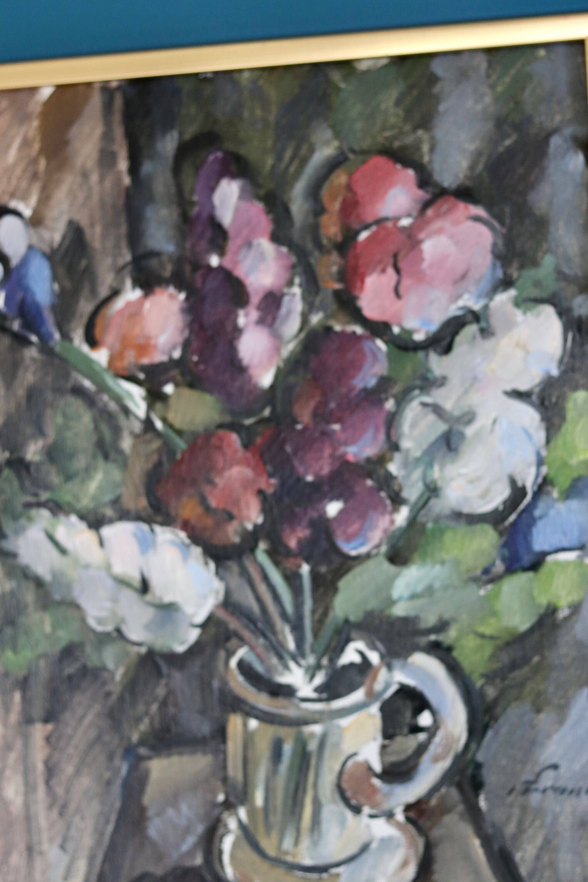 Original Swedish oil on canvas from the mid-century "Vase" by I Franke (1913-1999) - Framed