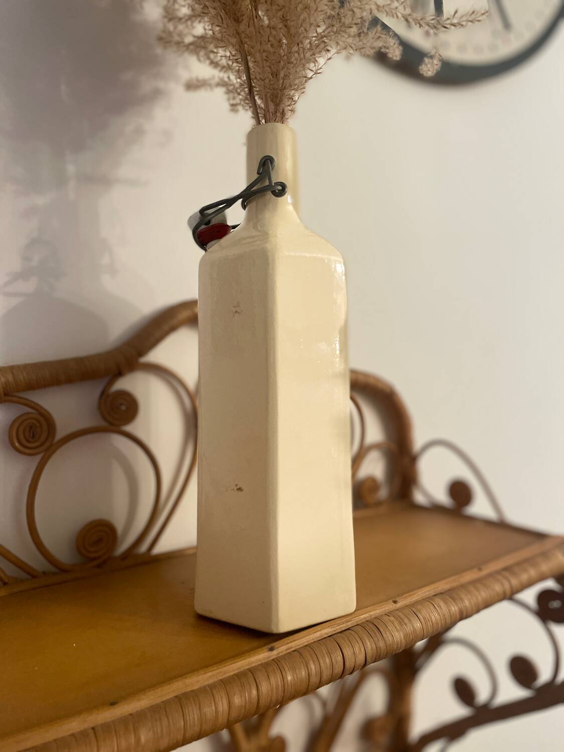 Vintage cream stoneware bottle vase