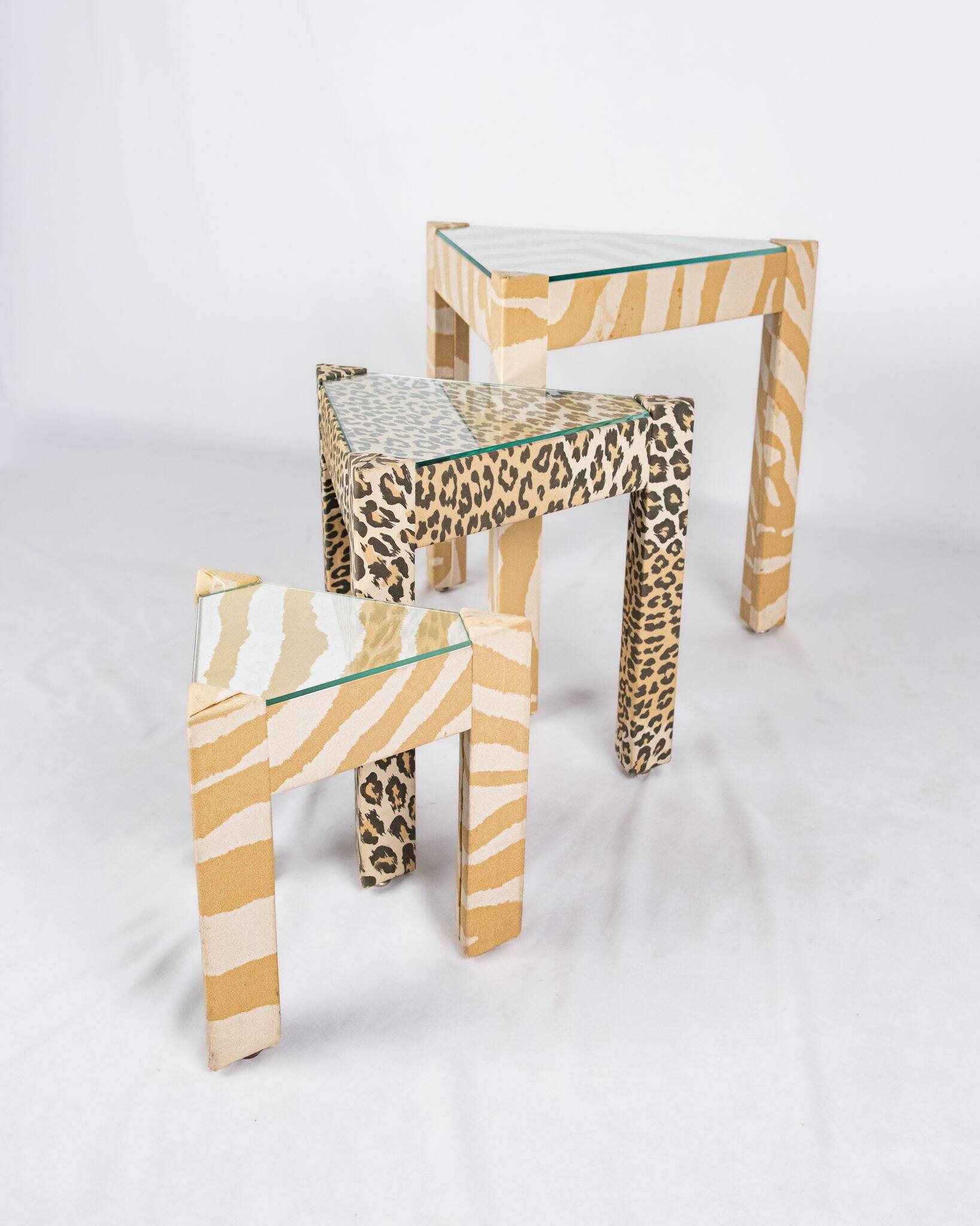 Set of nested tables upholstered, Pierre Frey, 1970s