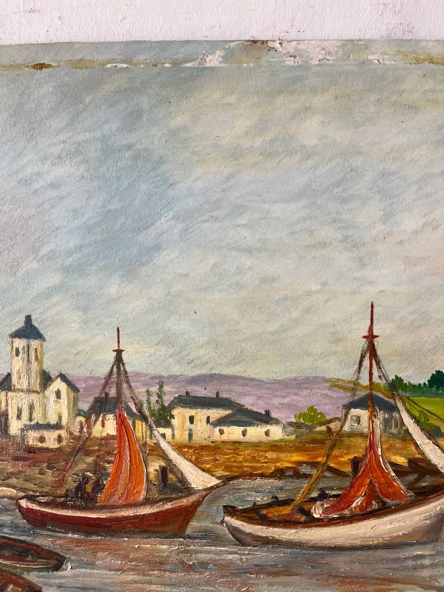 Bateaux au petit port, signé F. Lombard