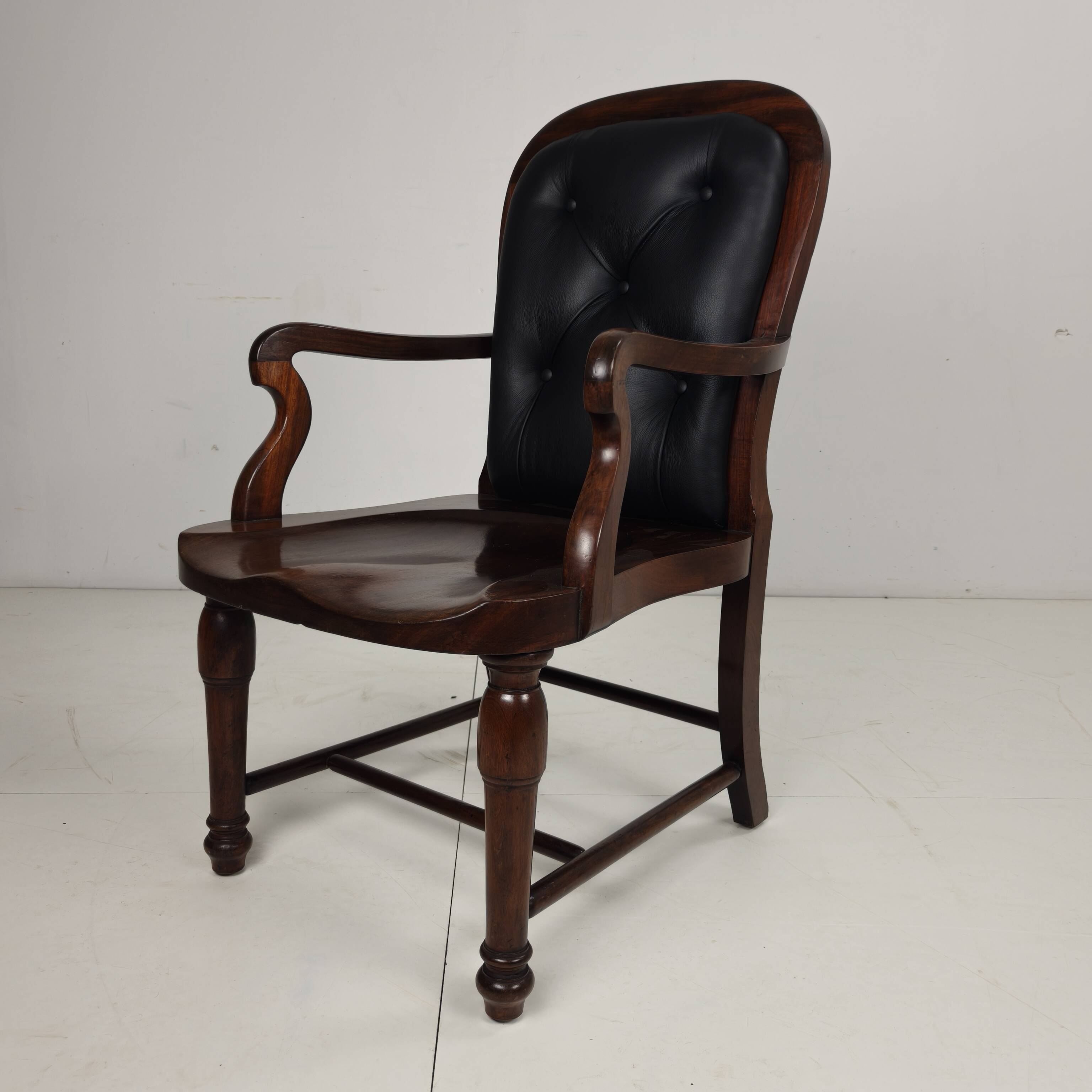 Victorian English Walnut & Leather Library Desk Chair