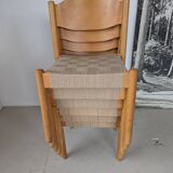 Set of 6 stackable chairs in beech and jute.