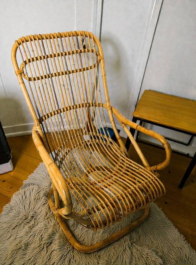 Vintage, large rattan armchair from the 1970s.