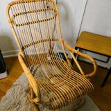 Vintage, large rattan armchair from the 1970s.