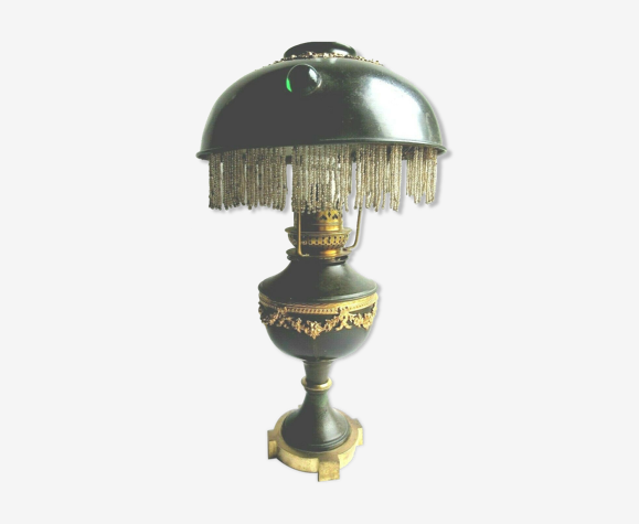 Napoleon Iii Oil Lamp Black Metal Bronze Louis Xvi Garlands Pearl Fringe Selency Napoleon Iii Oil Lamp Black Metal, Black And Gold Lampshade Fringe