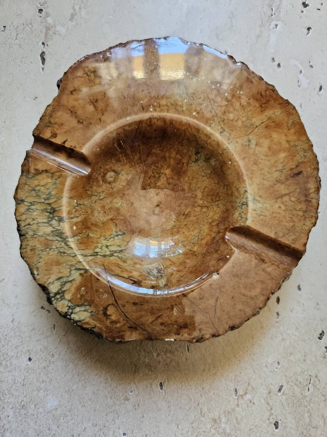 Genuine Alabaster Brutalisre Alabaster Ashtray