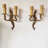 Pair of 19th century Louis XV style gilt bronze wall lights with 2 branches
