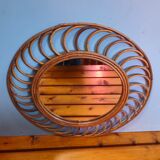 Vintage 1960s rattan sun mirror