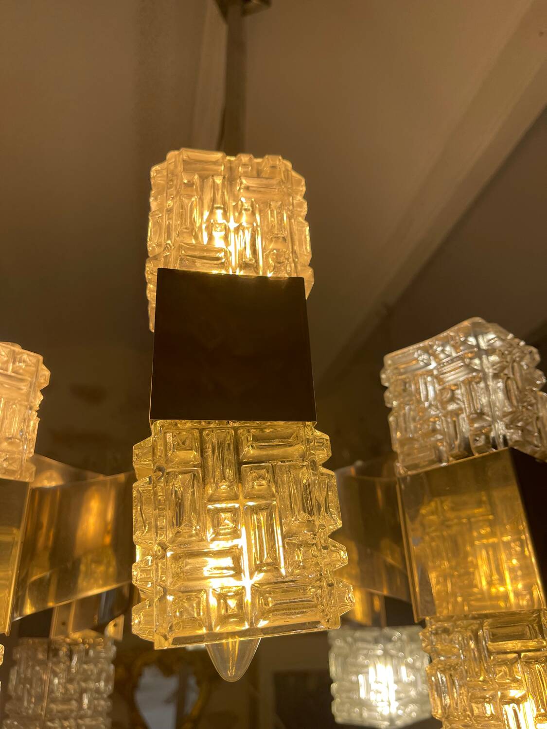 Sciolari 16-light glass and chrome chandelier, Italy 1970