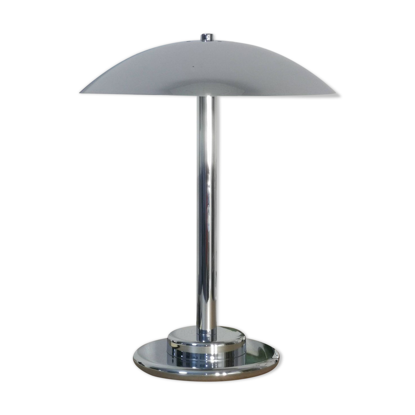 Mushroom lamp, chrome metal saucer, Aluminor, France, 1970