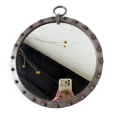Miroir brutaliste rond fer forgé à clous