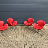 4x Original red leather Fritz Hansen Swan chairs Topstaat!