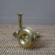 Pair of brass push-button candlestick holders in gold metal, bohemian country decoration