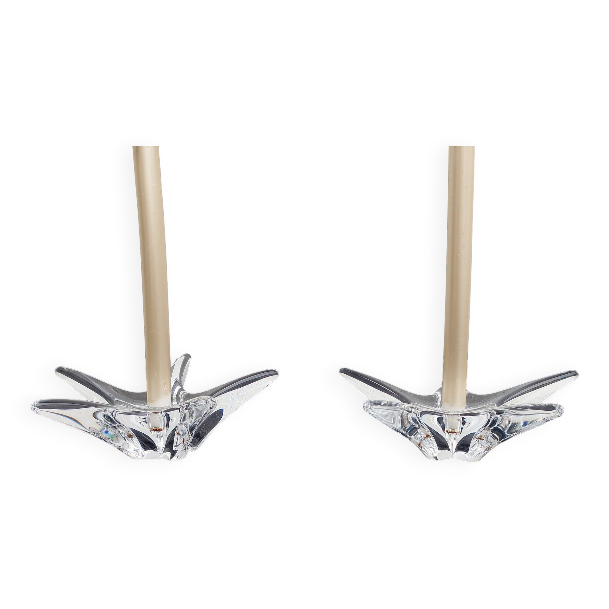 DAUM France pair of crystal candlesticks "Starfish" large model, 1960/1970