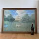 Large vintage original landscape dog oil painting