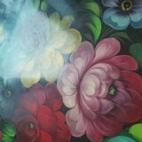 Large oval tray vintage metal hand-painted metal pattern flowers made in ussr numbered