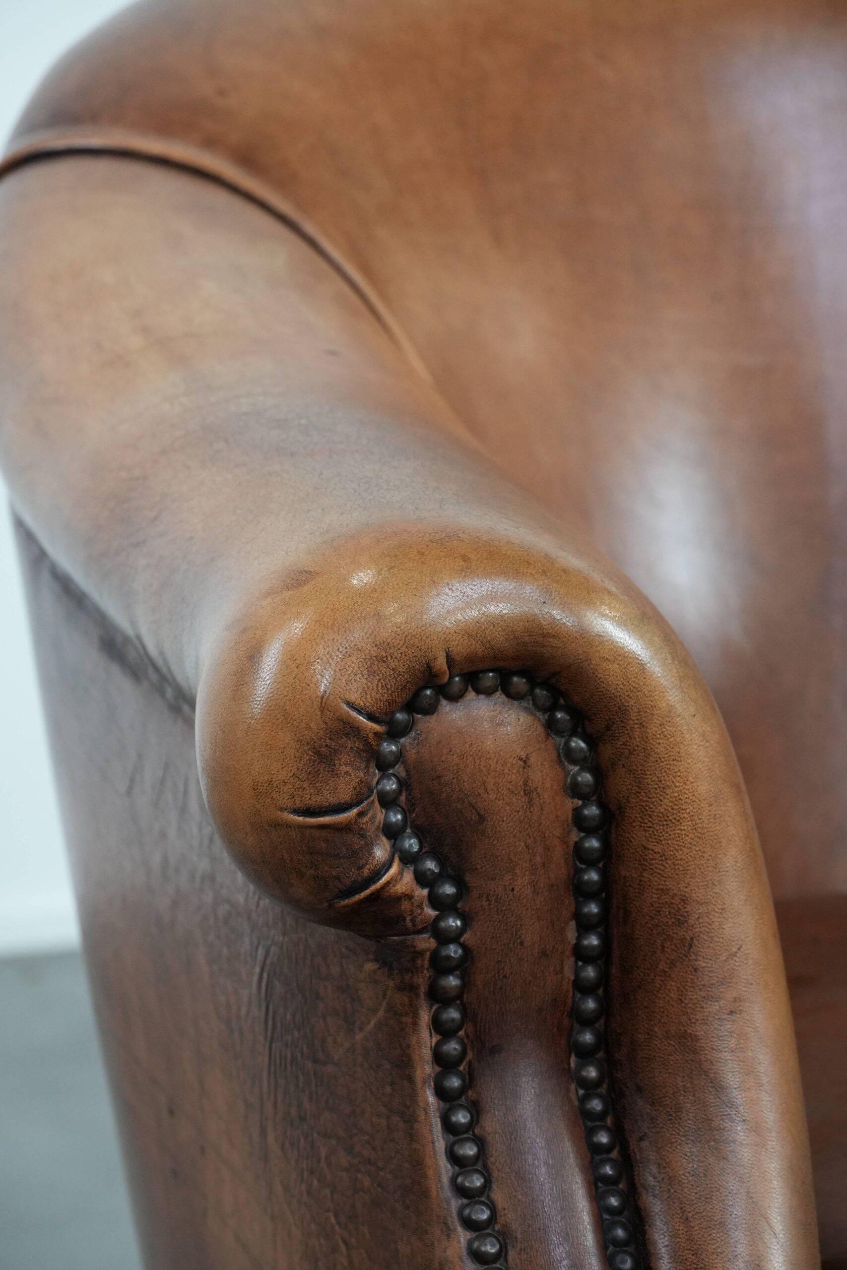 Sheepskin leather club chair with beautiful colours and comfortable seat