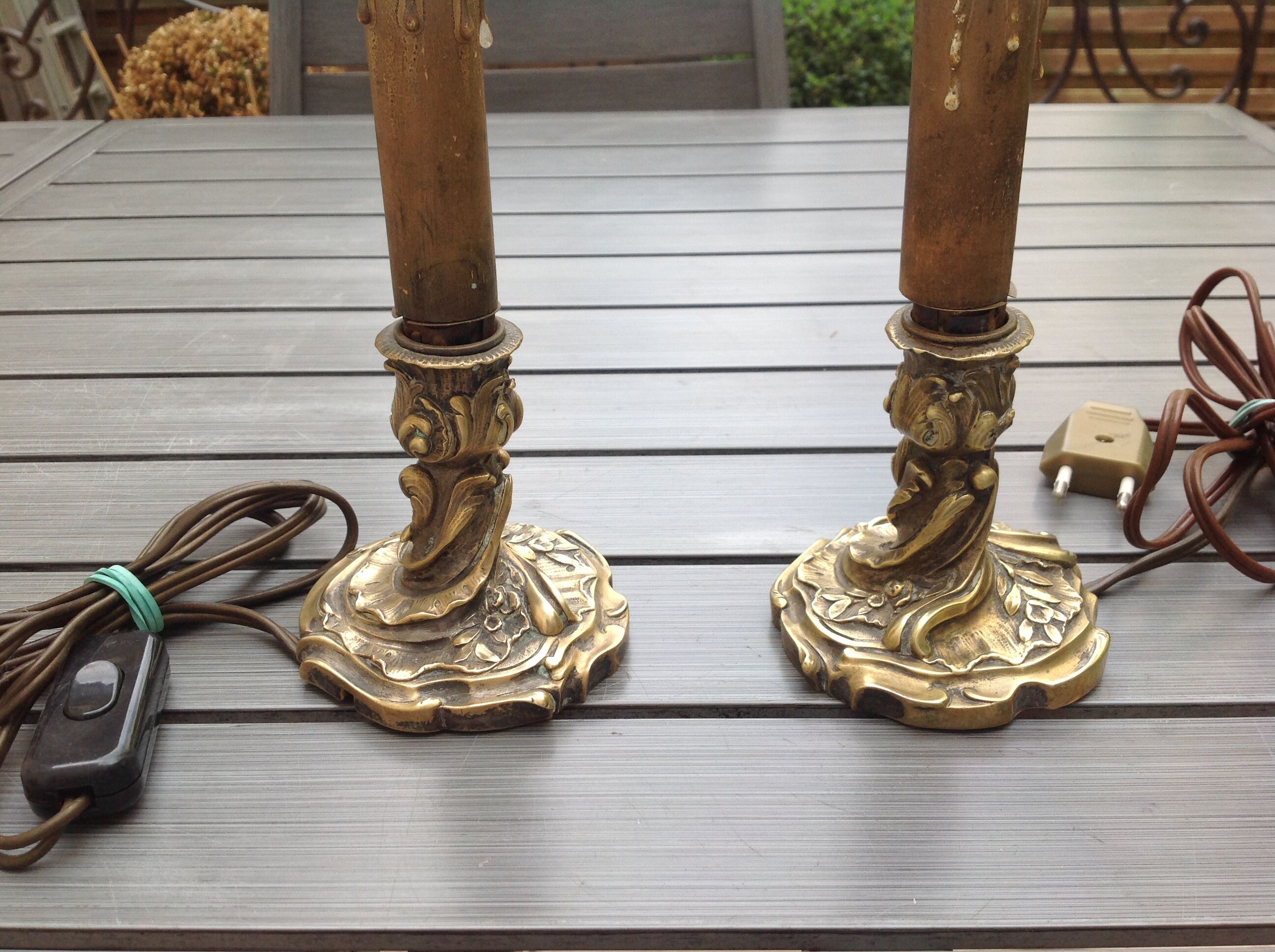 Pair of bronze bedside lamp, 19th