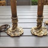 Pair of bronze bedside lamp, 19th