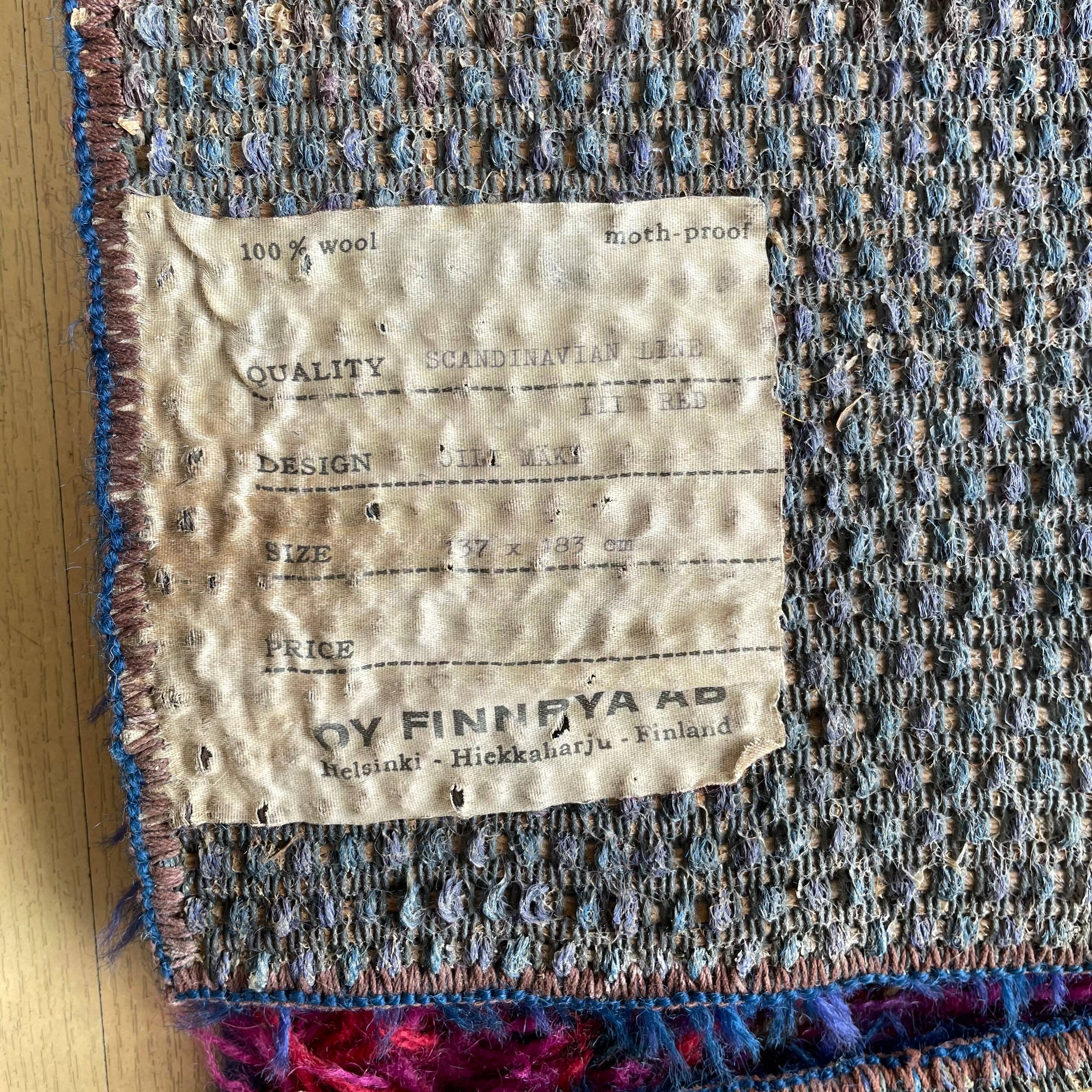 Original scandinavian rya rug by oili mäki for finnrya oy ab, finland