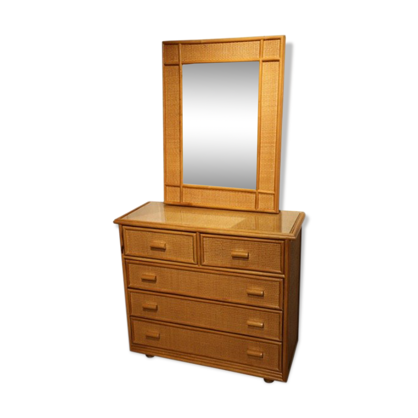 Dresser and its rattan mirror, 1960s