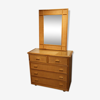 Commode et son miroir en rotin 1960