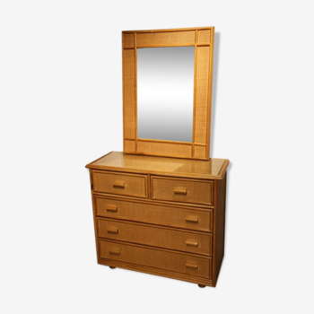 Dresser and its rattan mirror, 1960s